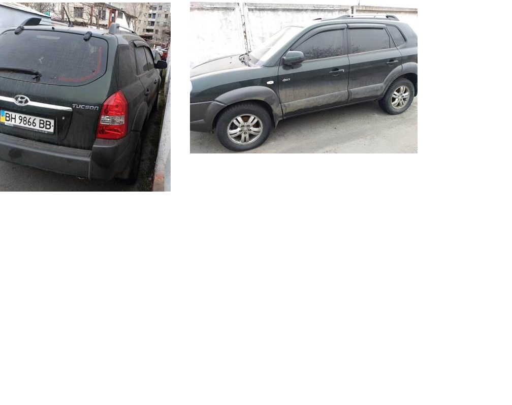 Автомобіль Hyundai Tucson, 2007 р.в., держ. номер ВН9866ВВ, номер кузова KMHJN81BP7U579236, об’єм двигуна 1975, інв.№ 1768. Основні засоби в кількості 8 од., які знаходяться за адресою: м. Одеса, Фонтанська дорога, 11.