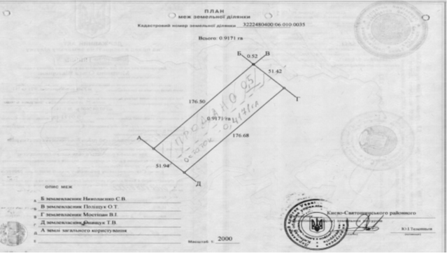 Майнові права на нерухоме майно частину земельної ділянки, кадастровий номер 3222480400:06:010:0035, площею 0,4171 га, цільове призначення: для ведення особистого селянського господарства, за адресою: Київська область, Києво-Святошинський район, Білогородська сільська рада